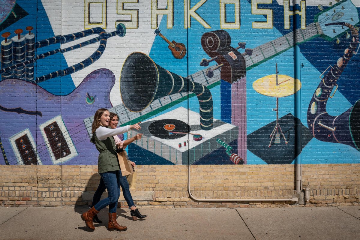 Downtown Oshkosh murals + public art near Goat Creek